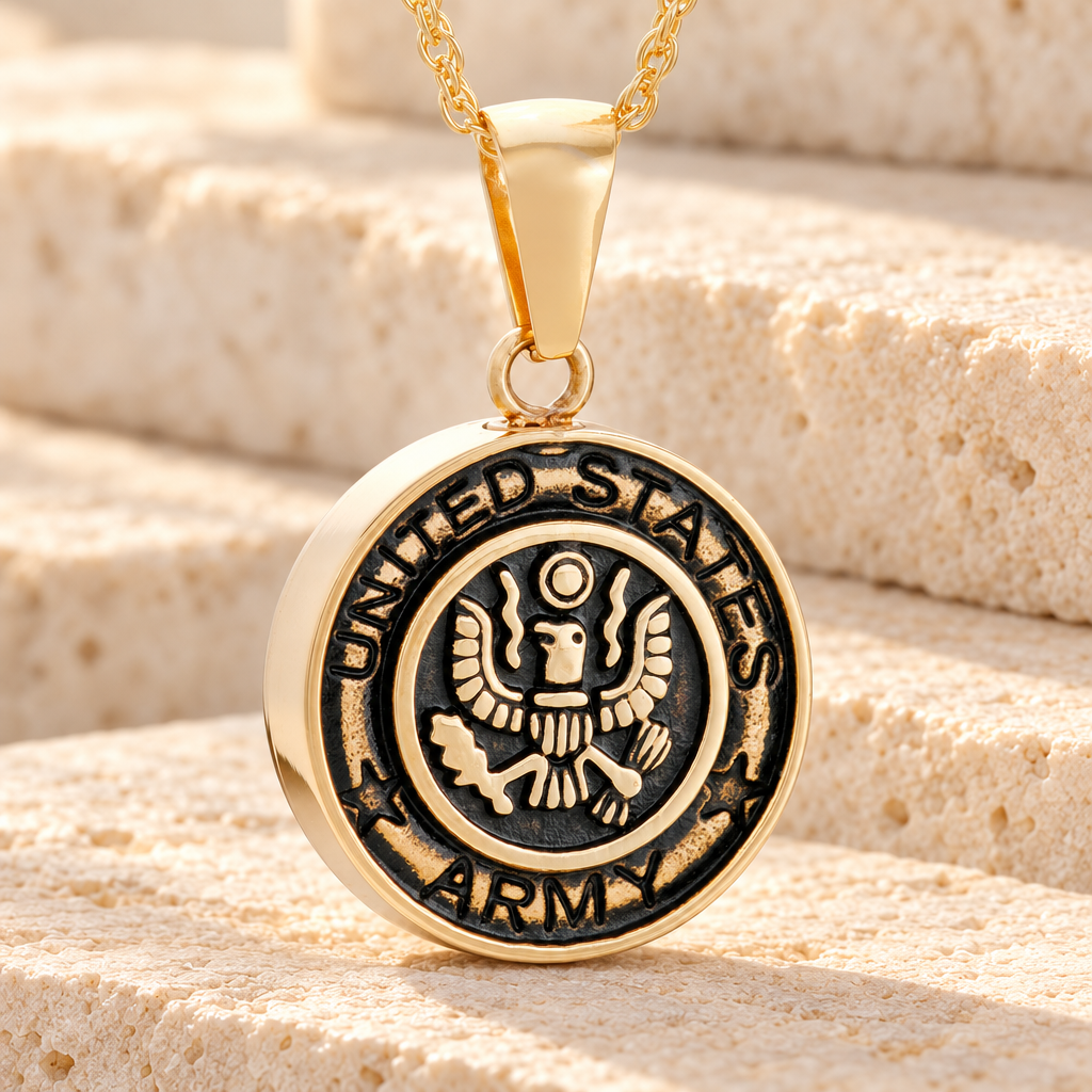 Gold Plated Army Medal Pendant Keepsake — main — evr6371g