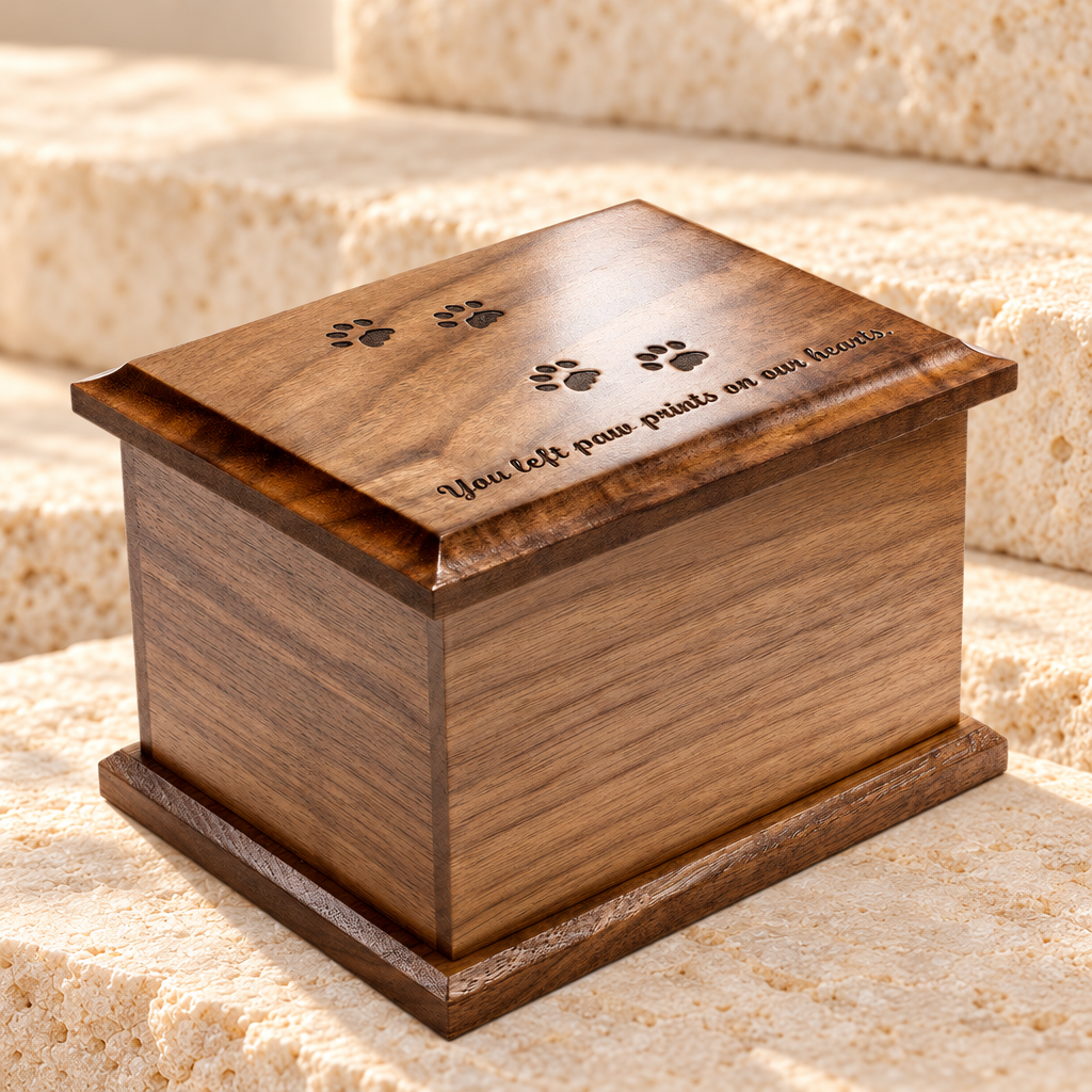 Small Walnut Cremation Urn w/ Pawprints — main — evr9111