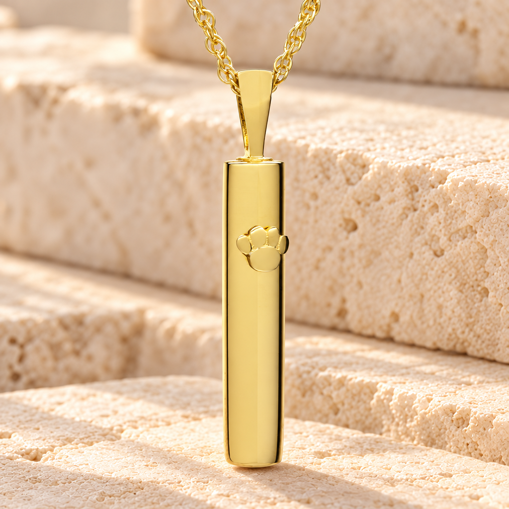 14K Gold Pawed Cylinder Necklace Urn — main product image