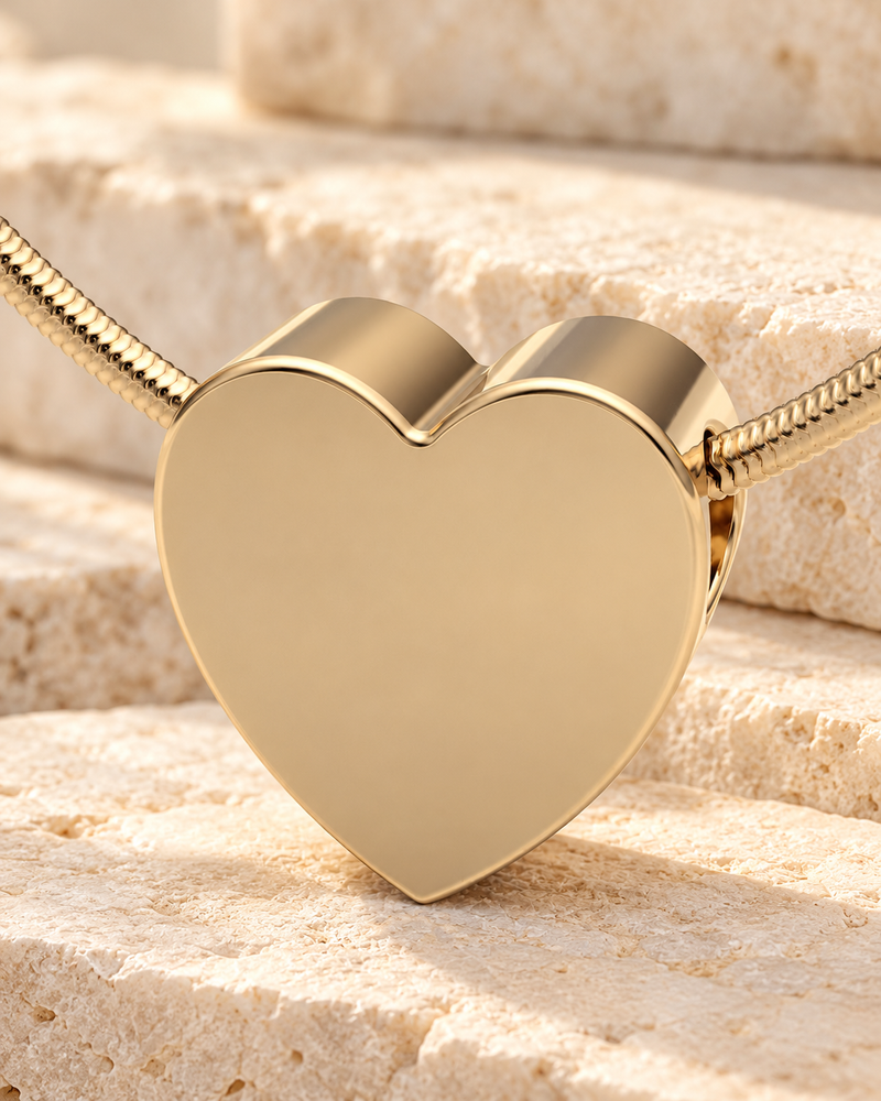 Solid 14K Gold Smooth Heart Forever Sealed Cremation Jewelry