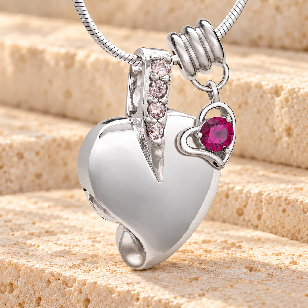 Silver July Heavenly Heart Cremation Jewelry — main product image