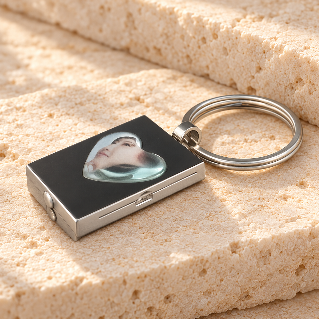Silver Square Heart Keychain Memorial Jewelry — main — evr955ss