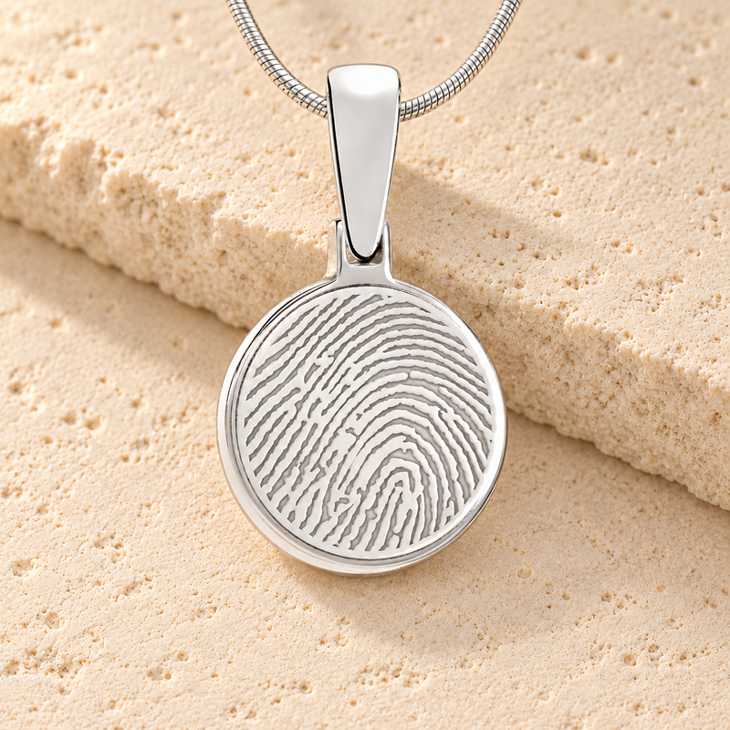 Sterling Silver Round Fingerprint Necklace