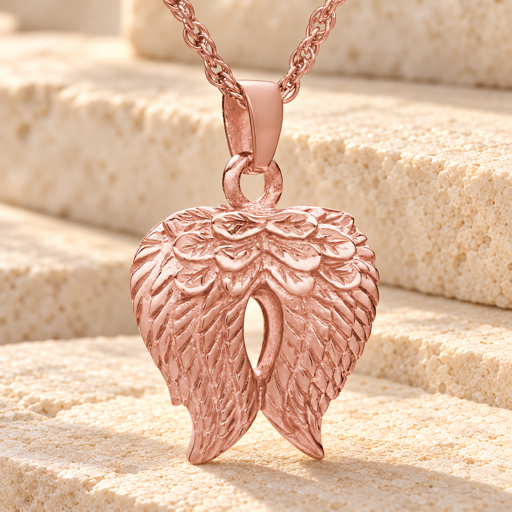 14K Rose Gold Feathered Heart Cremation Charm — main product image