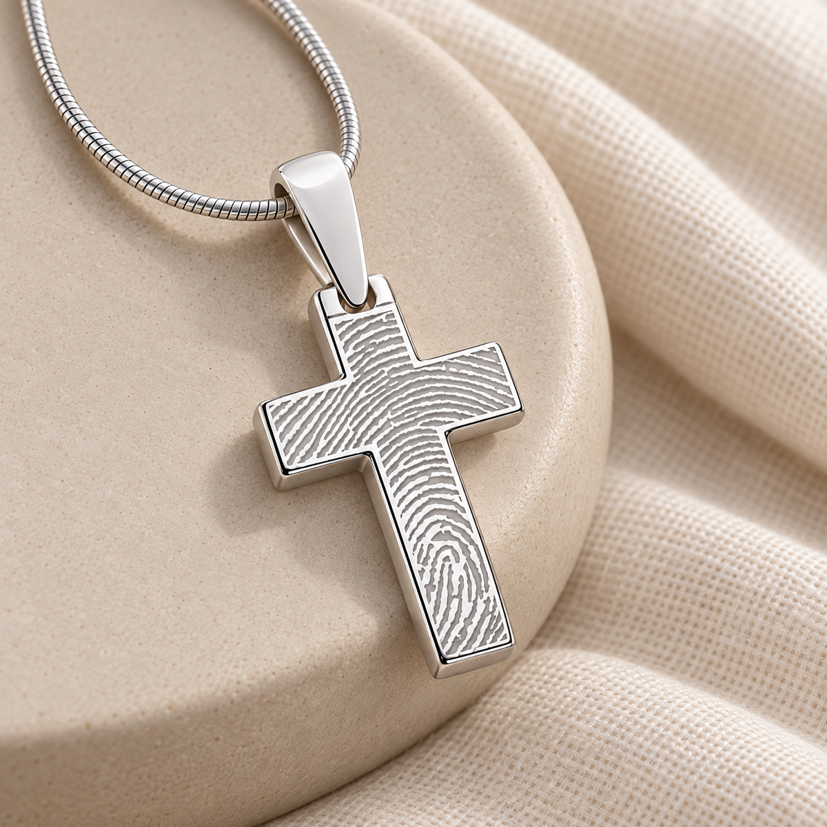 Sterling Silver Simply Cross Fingerprint Necklace — alternate view — evr4822s