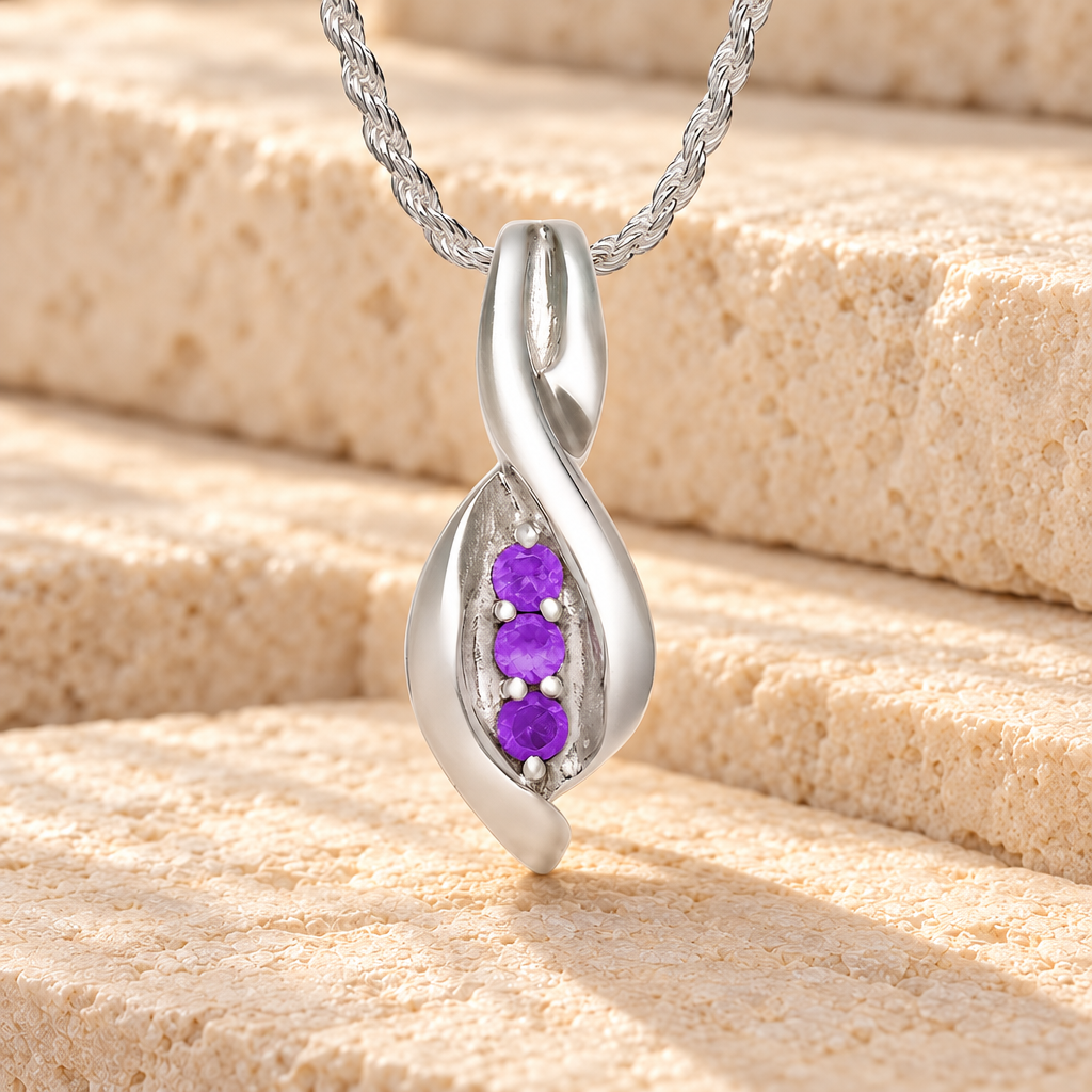 Sterling Silver Wrapped in Love With Purple Stones Memorial Locket — main product image