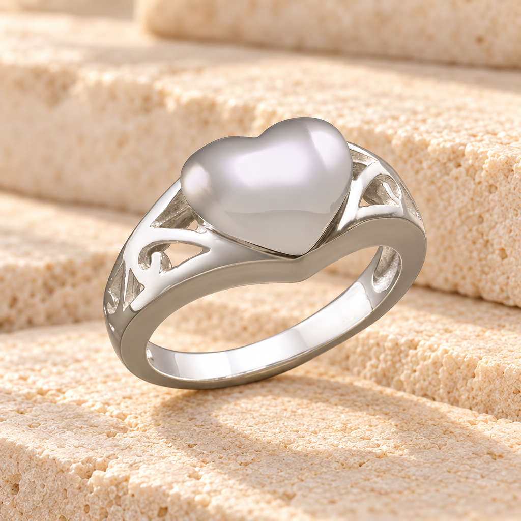 Women's White Gold Caring Heart Ring Jewelry Urn — main — evr6352wg
