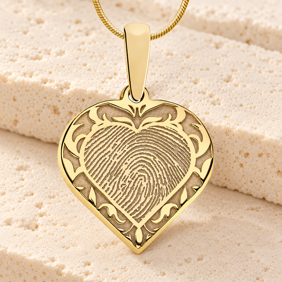 Solid 14k Gold Carved Heart Fingerprint Necklace — main — evr4832kg