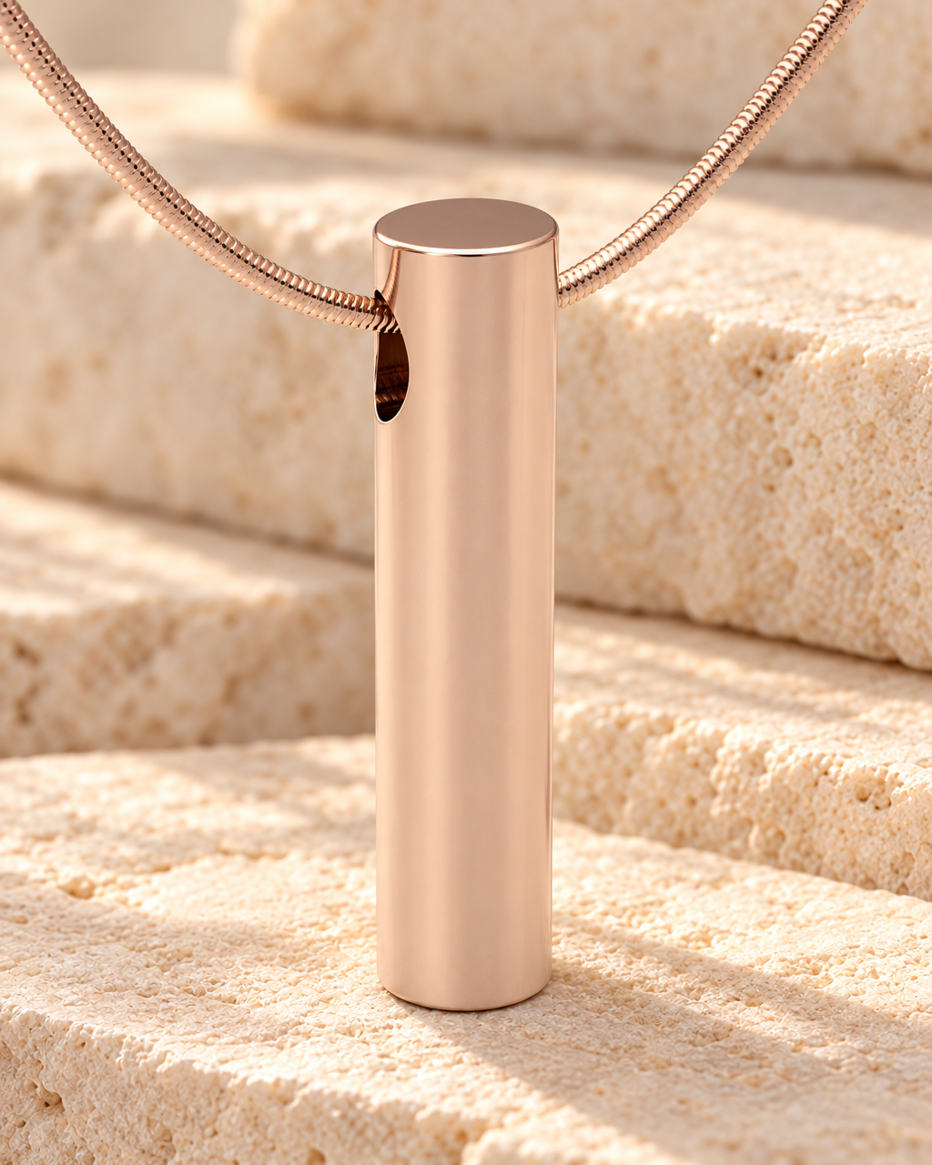Solid 14K Rose Gold Simple Cylinder Forever Sealed Memorial Jewelry — main — evr20078rgfs