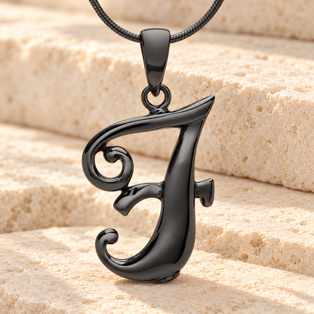 Black "F" Initial Cremation Jewelry — main — evr6426b