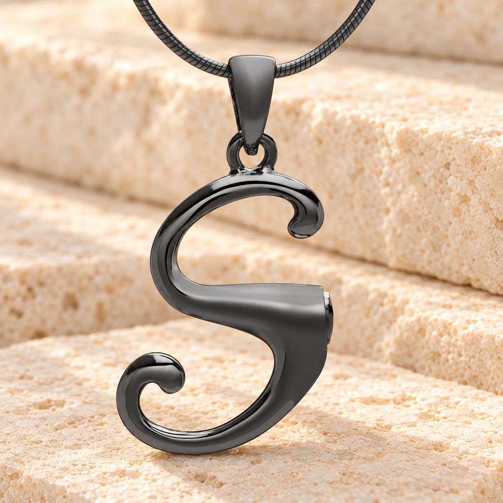 Black "S" Initial Cremation Jewelry — main — evr6439b