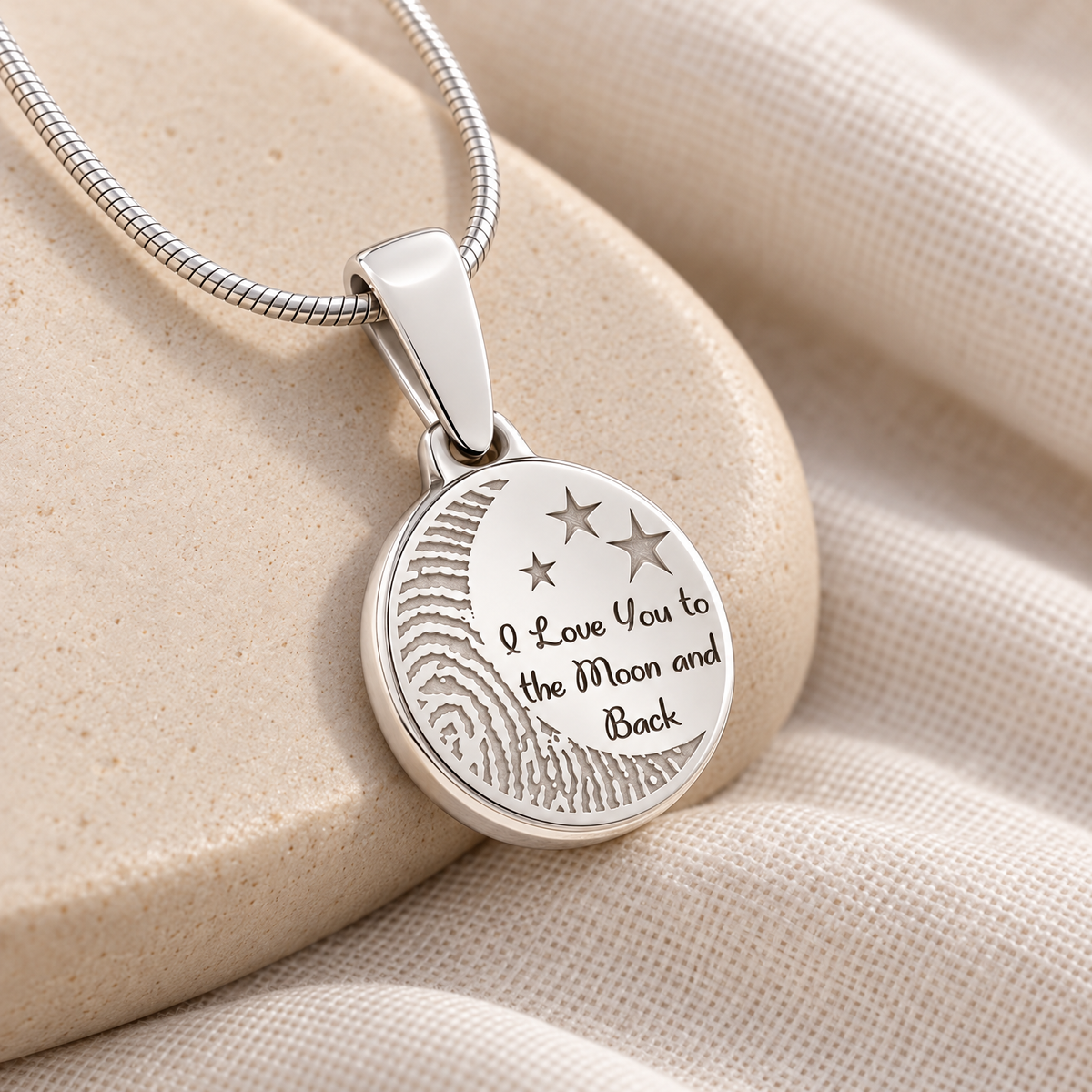 Love You To The Moon Silver Fingerprint Necklace — alternate view — evr4716ss
