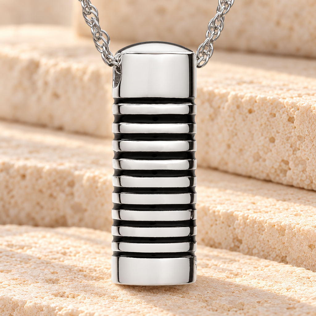 Sterling Silver Grooved Cylinder Jewelry Urn — main — evr867ss