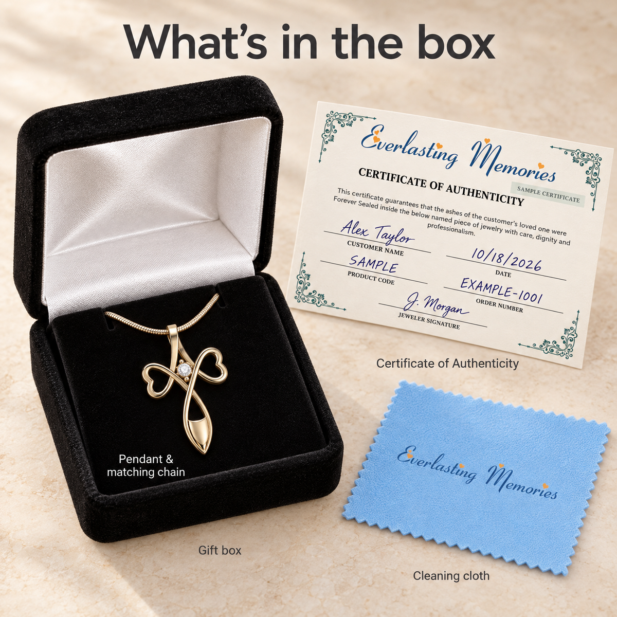 Solid 14K Gold Peaceful Moments Forever Sealed Memorial Jewelry — whats in box — evr6091kgfs
