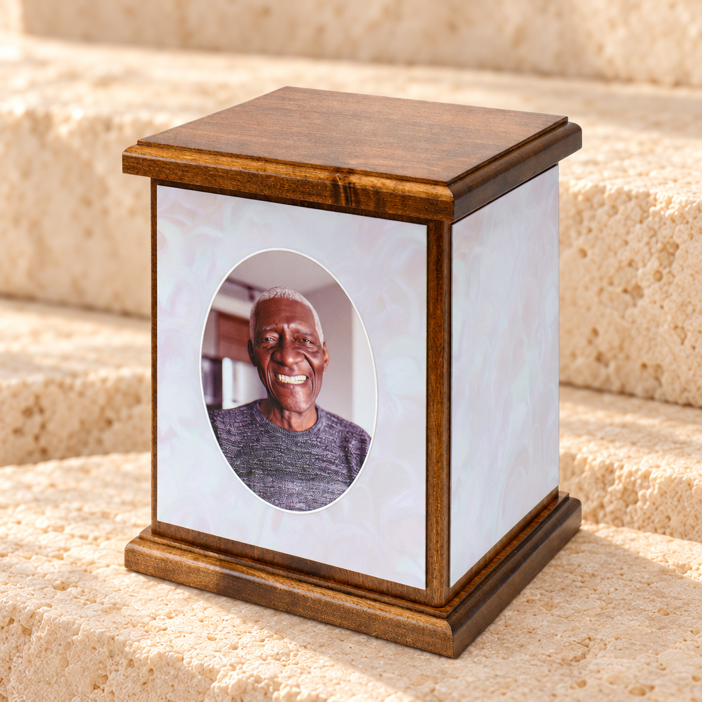 Pearled Wood Photo Cremation Urn — main product image