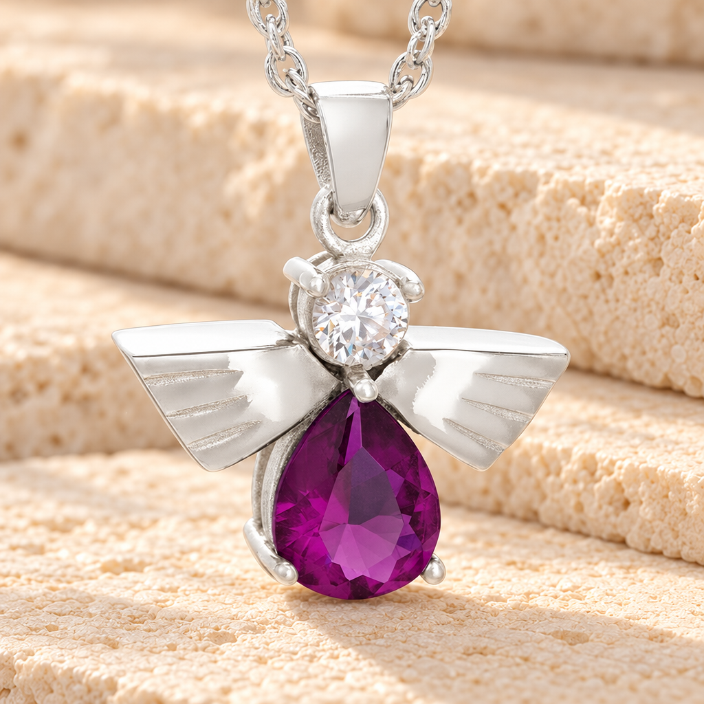 Sterling Silver Divine Messenger with Purple Stone Keepsake — main — evr6368s