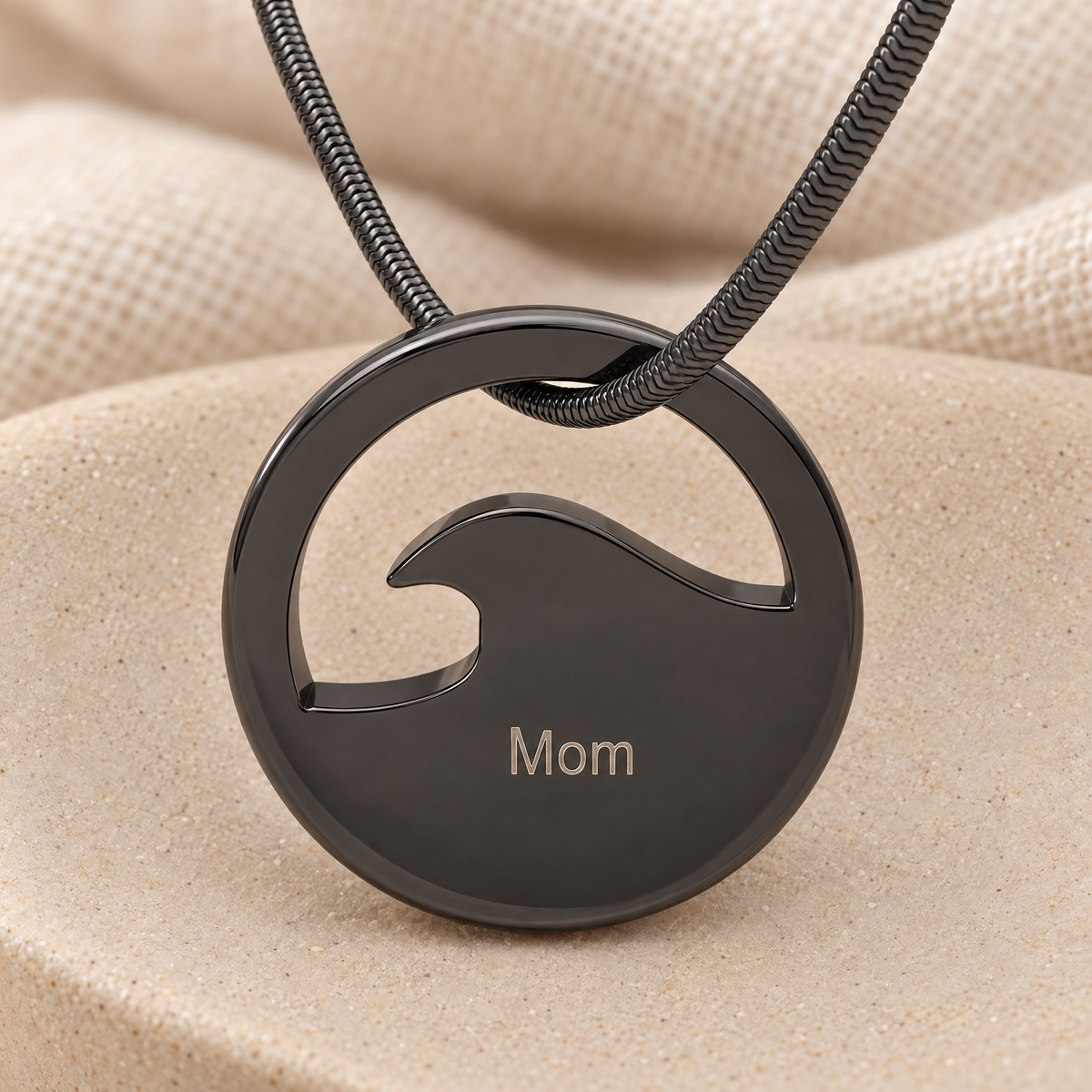 Black Plated Surf's Up Forever Sealed Memorial Jewelry — rear engraving — evr20007blfs