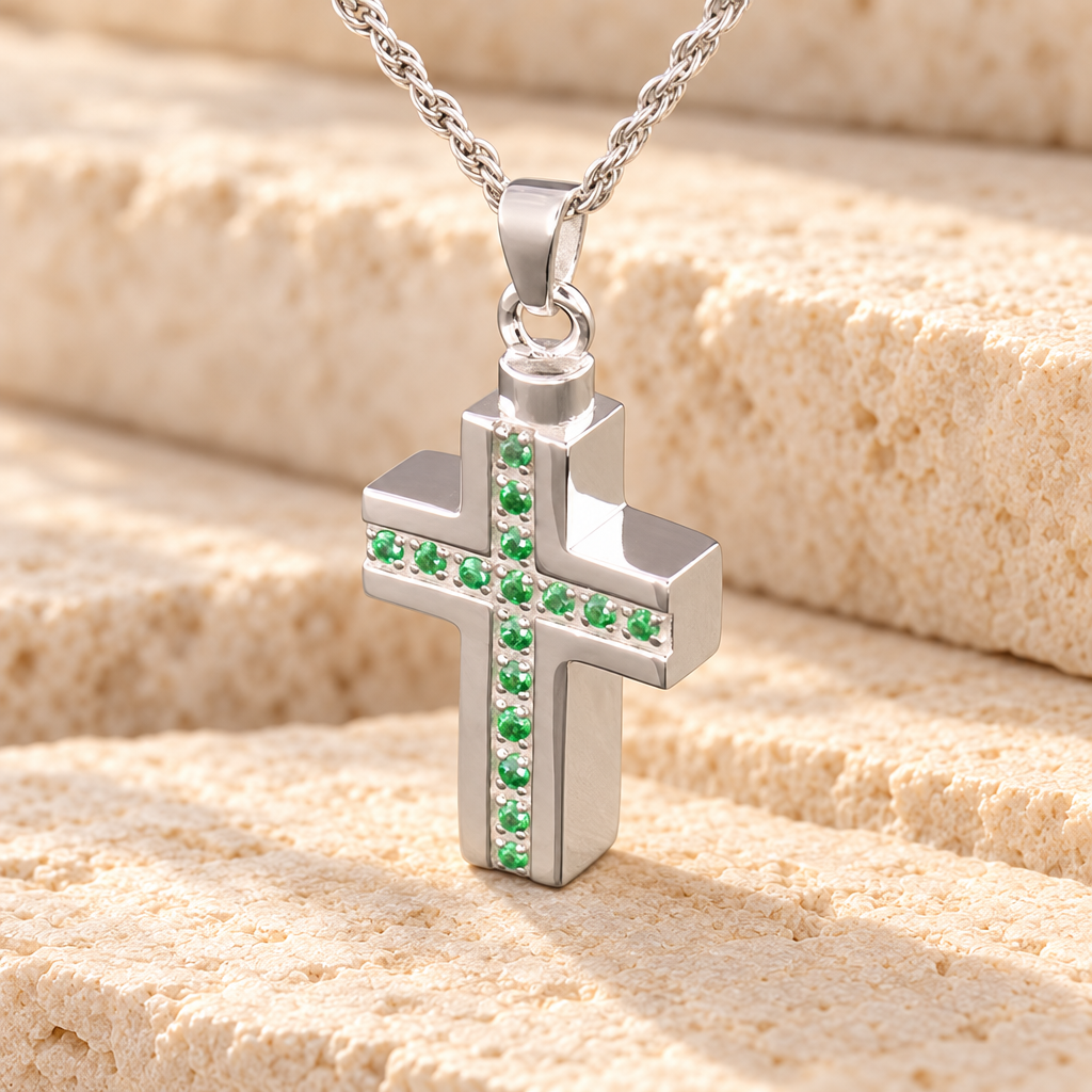 14k White Gold Trusting Cross Memorial Locket — main — evr6334wg