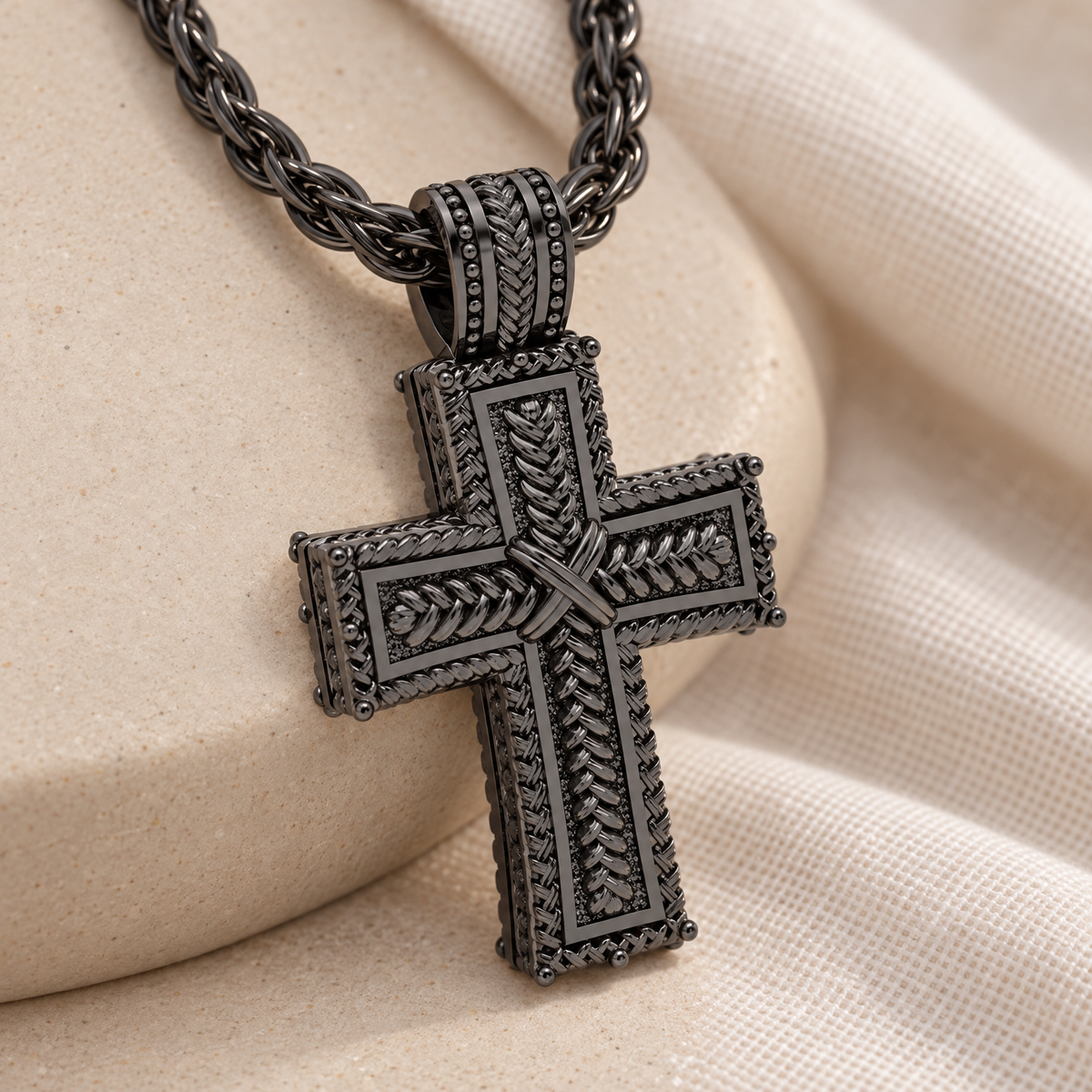 Black Plated Double Cross Forever Sealed Memorial Jewelry — alternate view — evr20072blfs