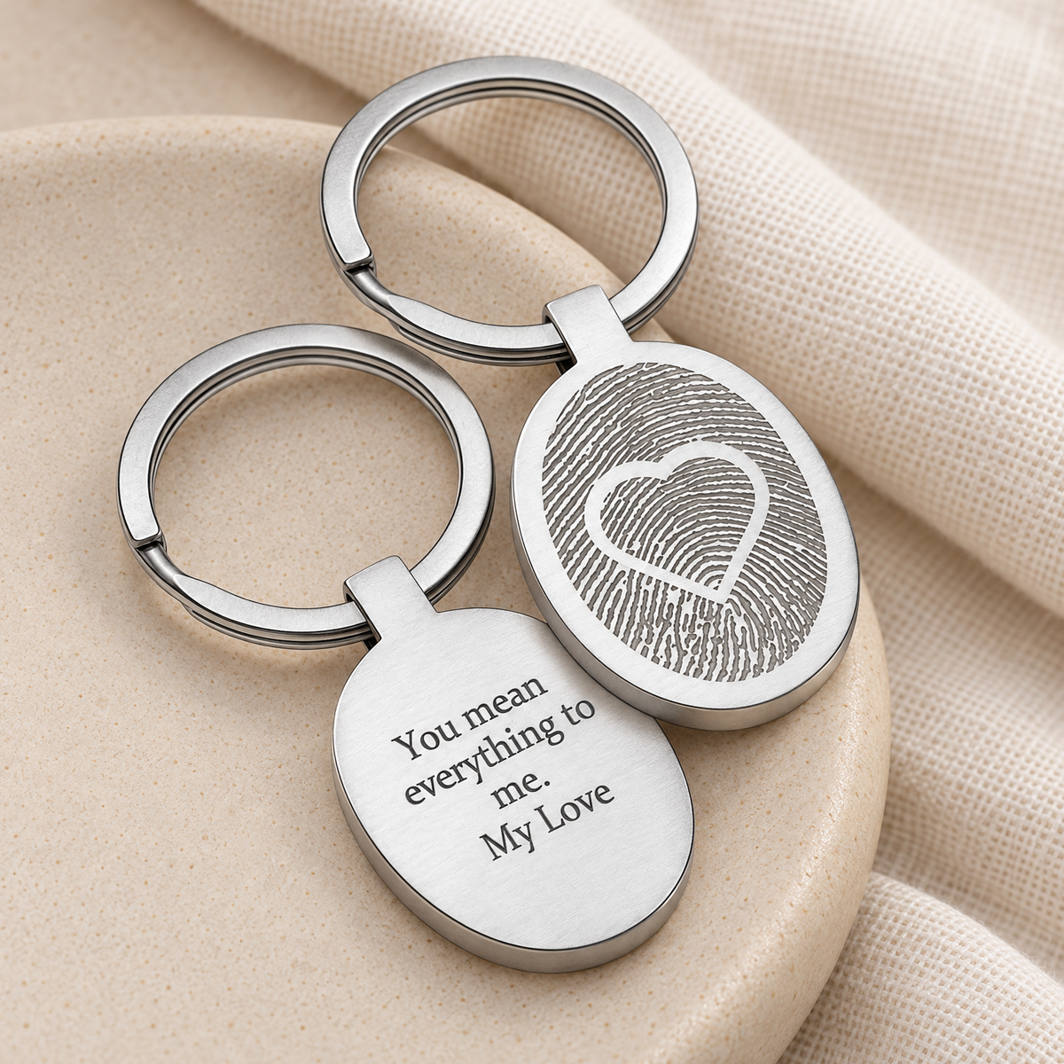 Brushed My Heart Oval Stainless Steel Fingerprint Keychain — alternate view — evr4839