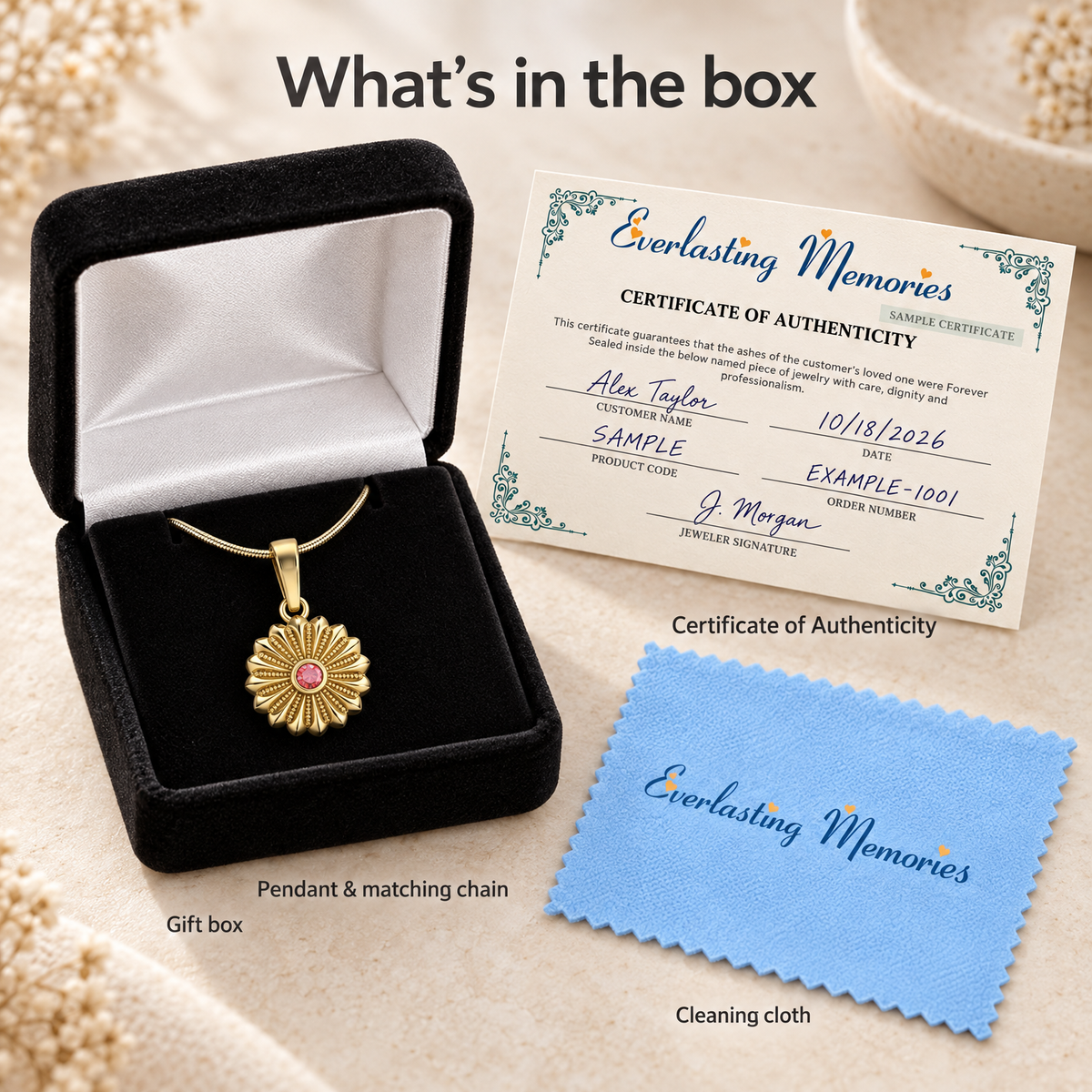 Gold Plated Birthstone Flowers Forever Sealed Memorial Jewelry — whats in box — evr20004gfs