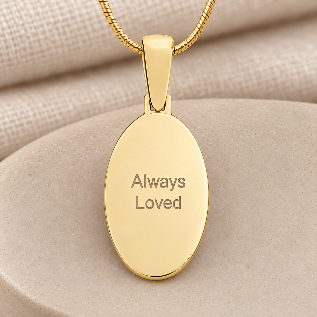 Solid 14k Gold Loved Oval Fingerprint Necklace — rear engraving — evr4823kg