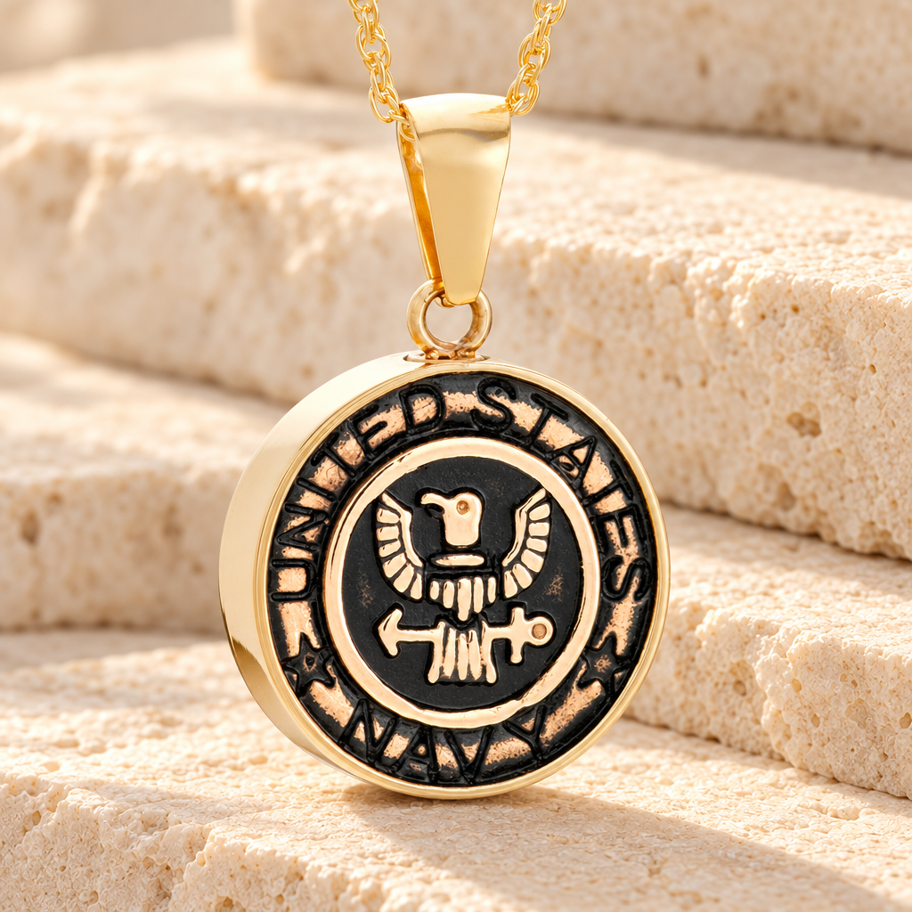 Gold Plated Navy Medal Pendant Keepsake — main — evr6372g