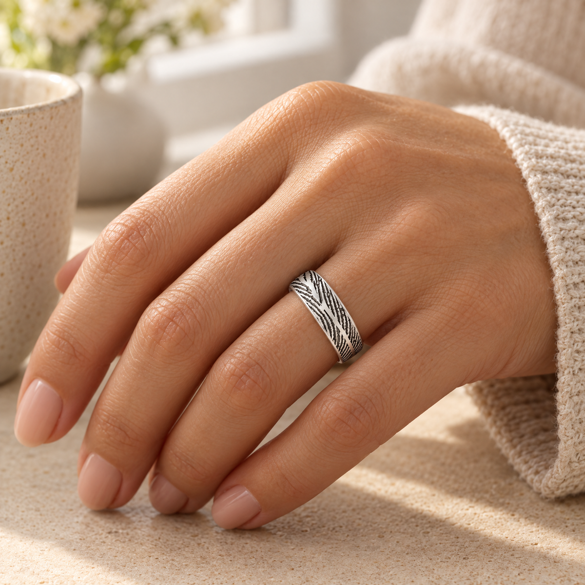 Women's Double Print Sterling Silver Fingerprint Ring — lifestyle — evr30013s