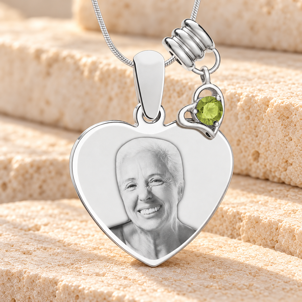 August Heart Photo Engraved Stainless Keepsake — main — evr6402aug