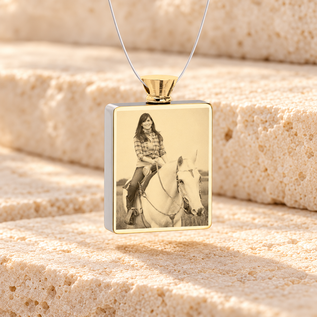 Rectangle Gold Plated Photo Engraved Pet Ash Guardian — main — evr7414g