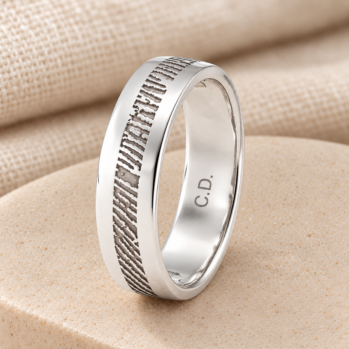 Women's Slender Line Sterling Silver Fingerprint Ring — rear engraving — evr30002s