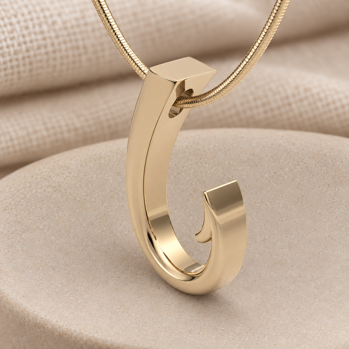 Solid 14k Gold Fishing Hook Forever Sealed Memorial Jewelry — rear view — evr20043kgfs