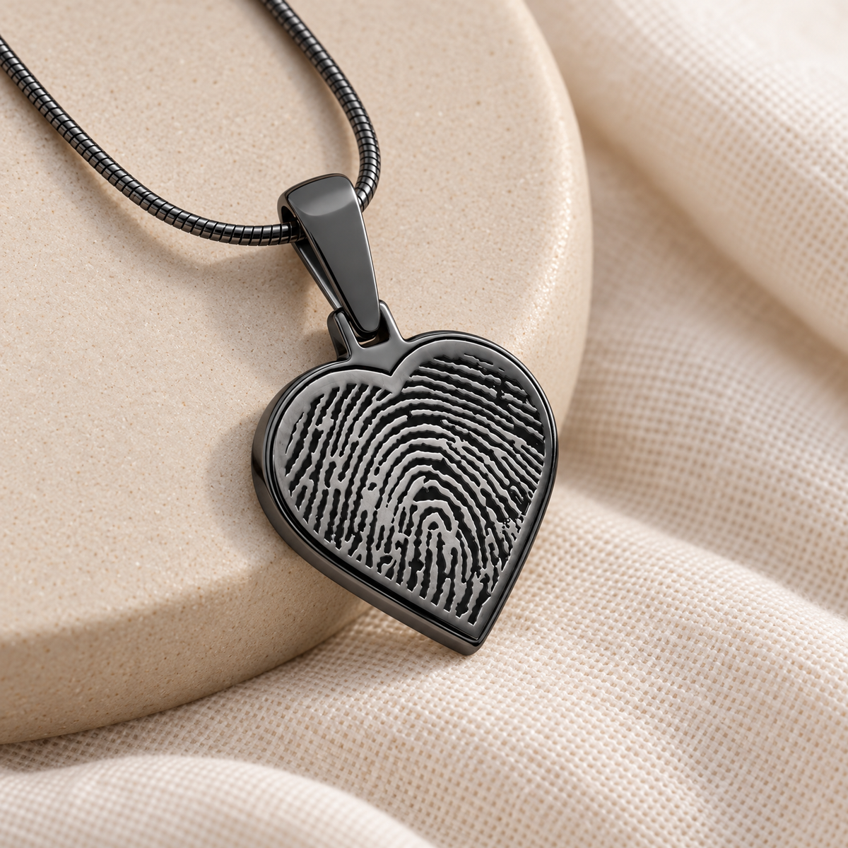 Black Plated Heart Fingerprint Necklace — alternate view — evr4728bl