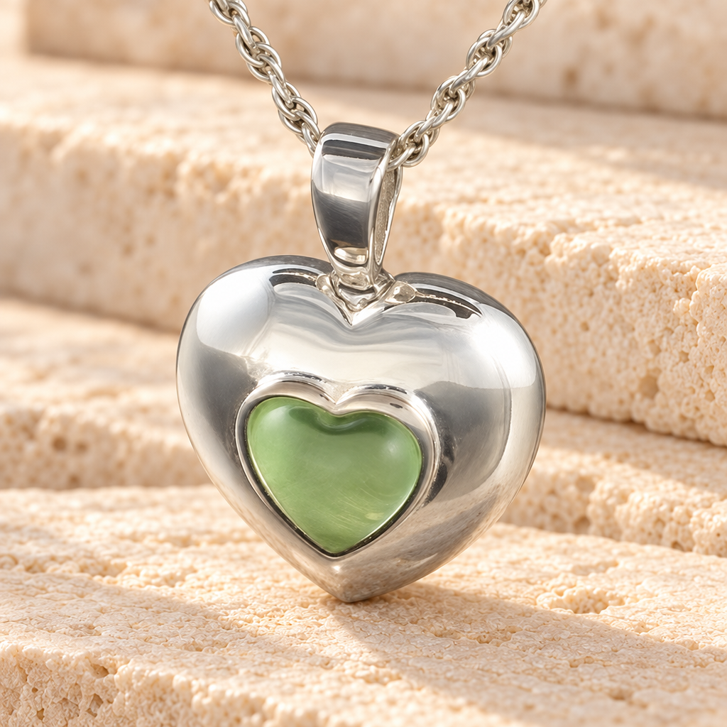 Sterling Silver August Heart Urn Keepsake — main — evr707ss