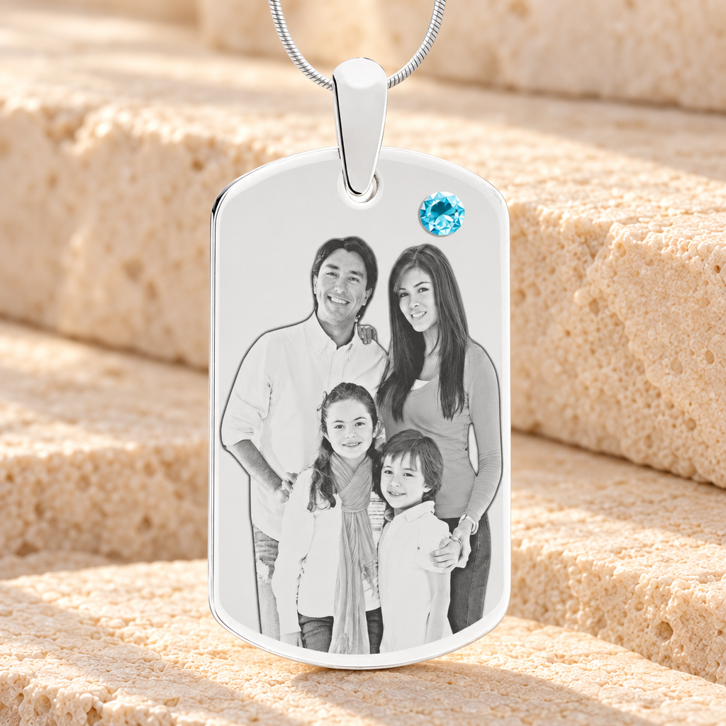 Birthstone Large Dog Tag March Photo Engraved Stainless Keepsake — main product image