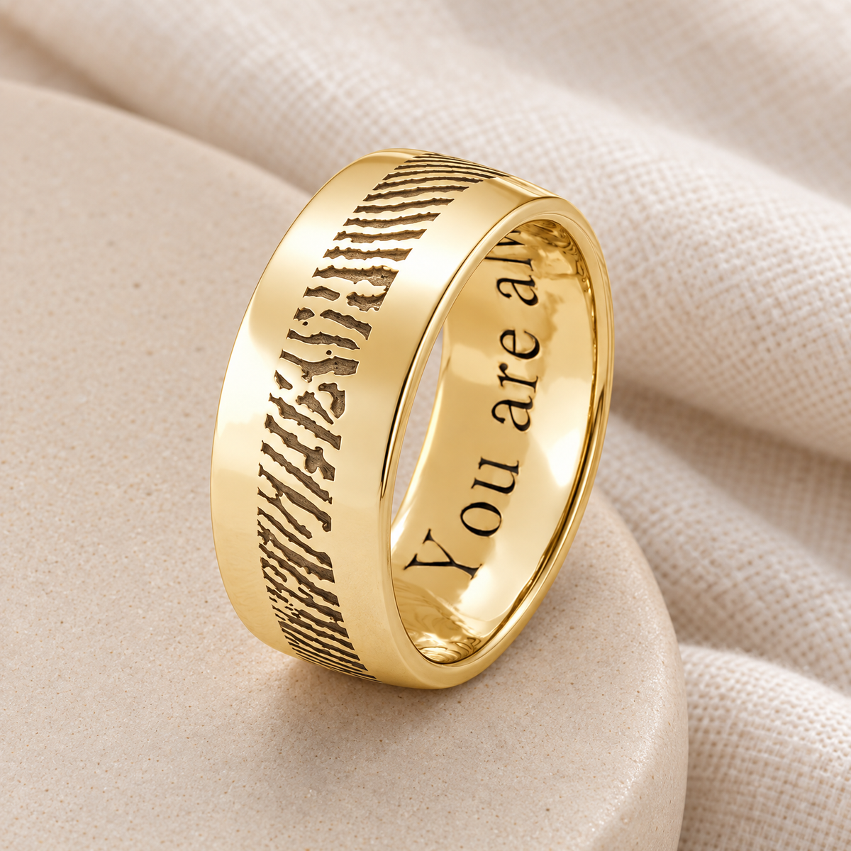 Men's Slender Line Solid 14k Gold Fingerprint Ring — alternate view — evr30003kg