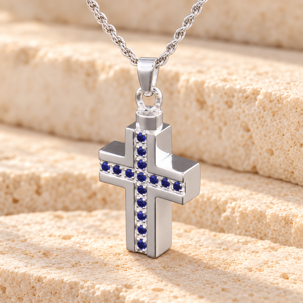 Sterling Silver Indigo Cross Memorial Locket — main — evr6335ss