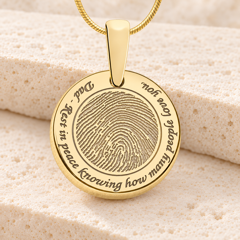 Solid 14k Gold  Eternal Round Fingerprint Necklace