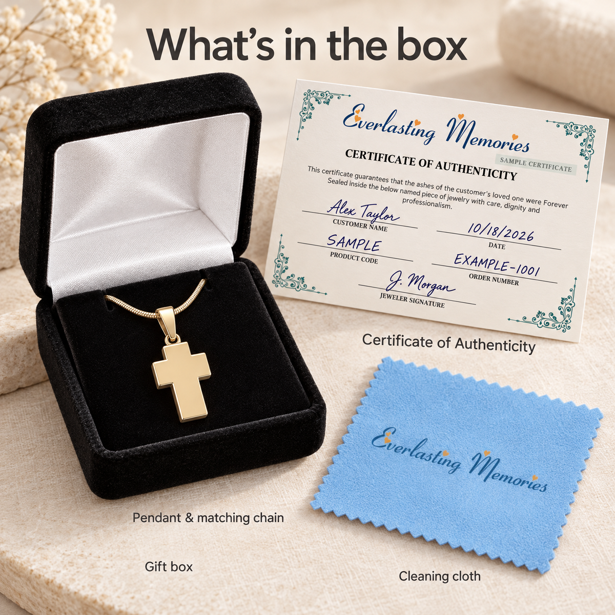 Solid 14K Gold Faithful Cross Forever Sealed Cremation Jewelry — whats in box — evr6452kgfs