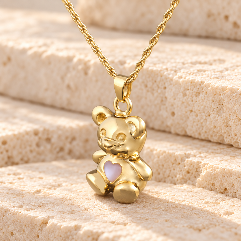 Gold Plated Tickle Me Pink Bear Jewelry — main — evr6301gv