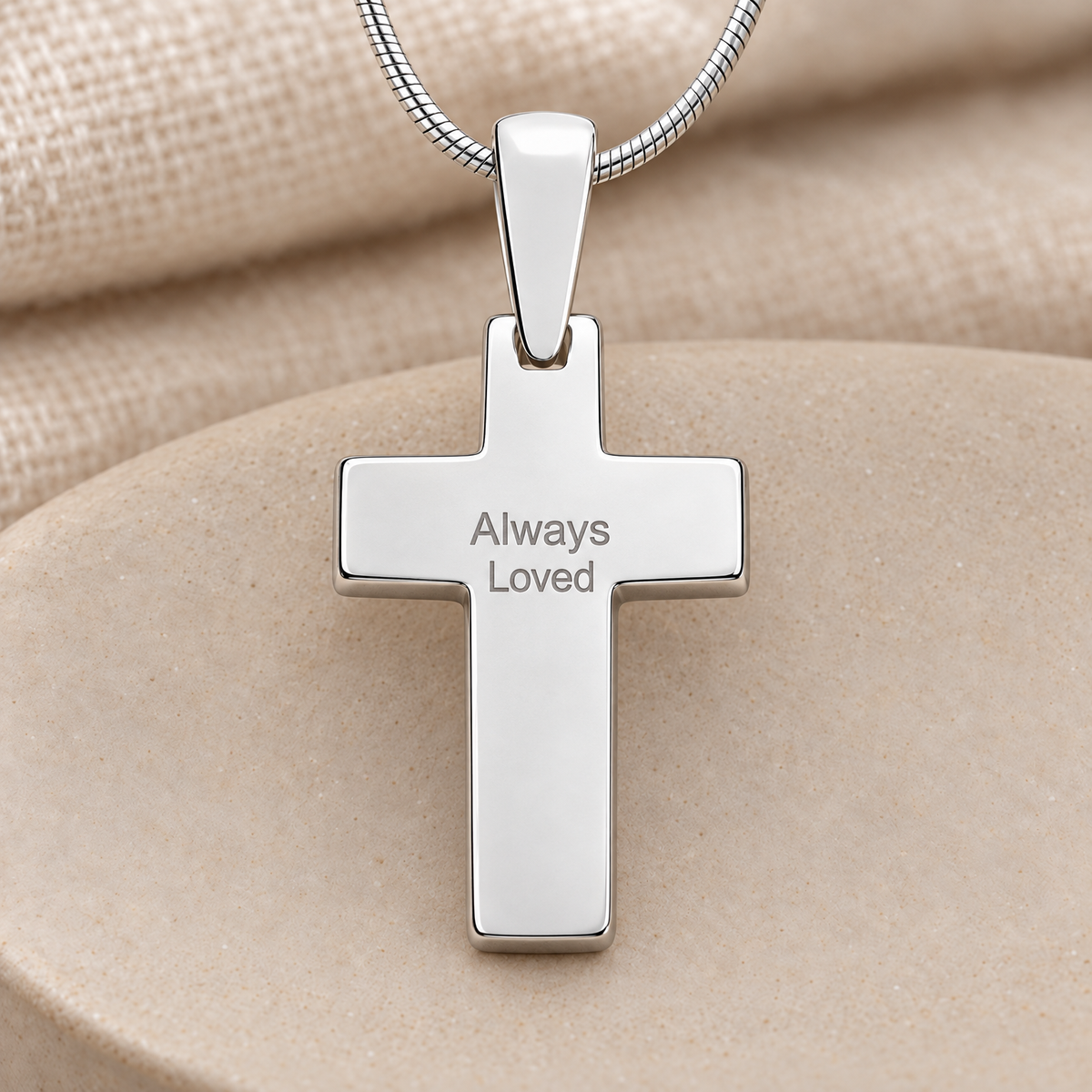 Sterling Silver Simply Cross Fingerprint Necklace — rear engraving — evr4822s