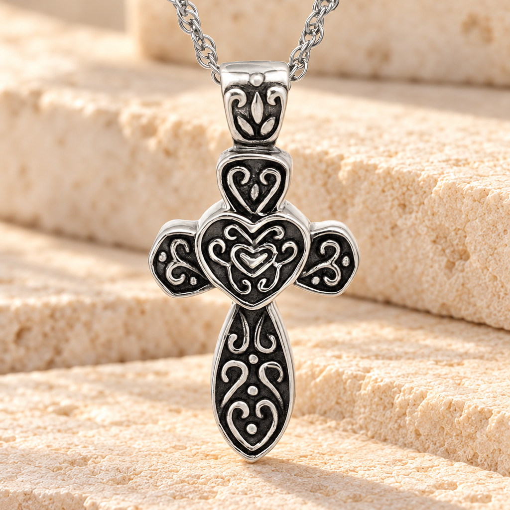 Sterling Cathedral Cross Funeral Jewelry — main — evr858ss