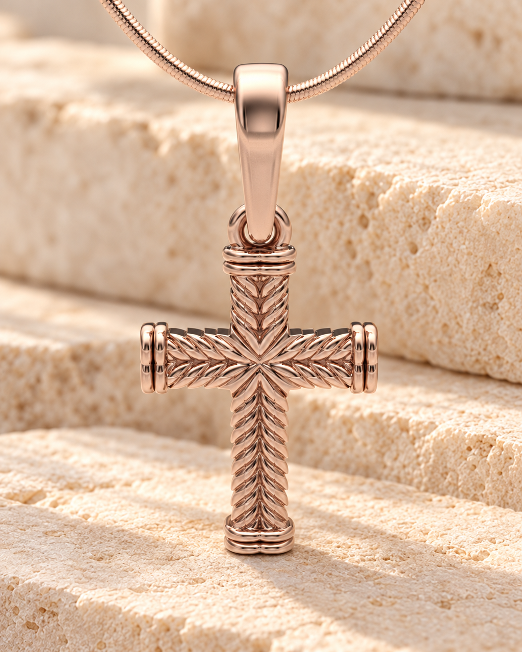 Rose Gold Plated Cable Cross Forever Sealed Memorial Jewelry — main — evr20026rgfs