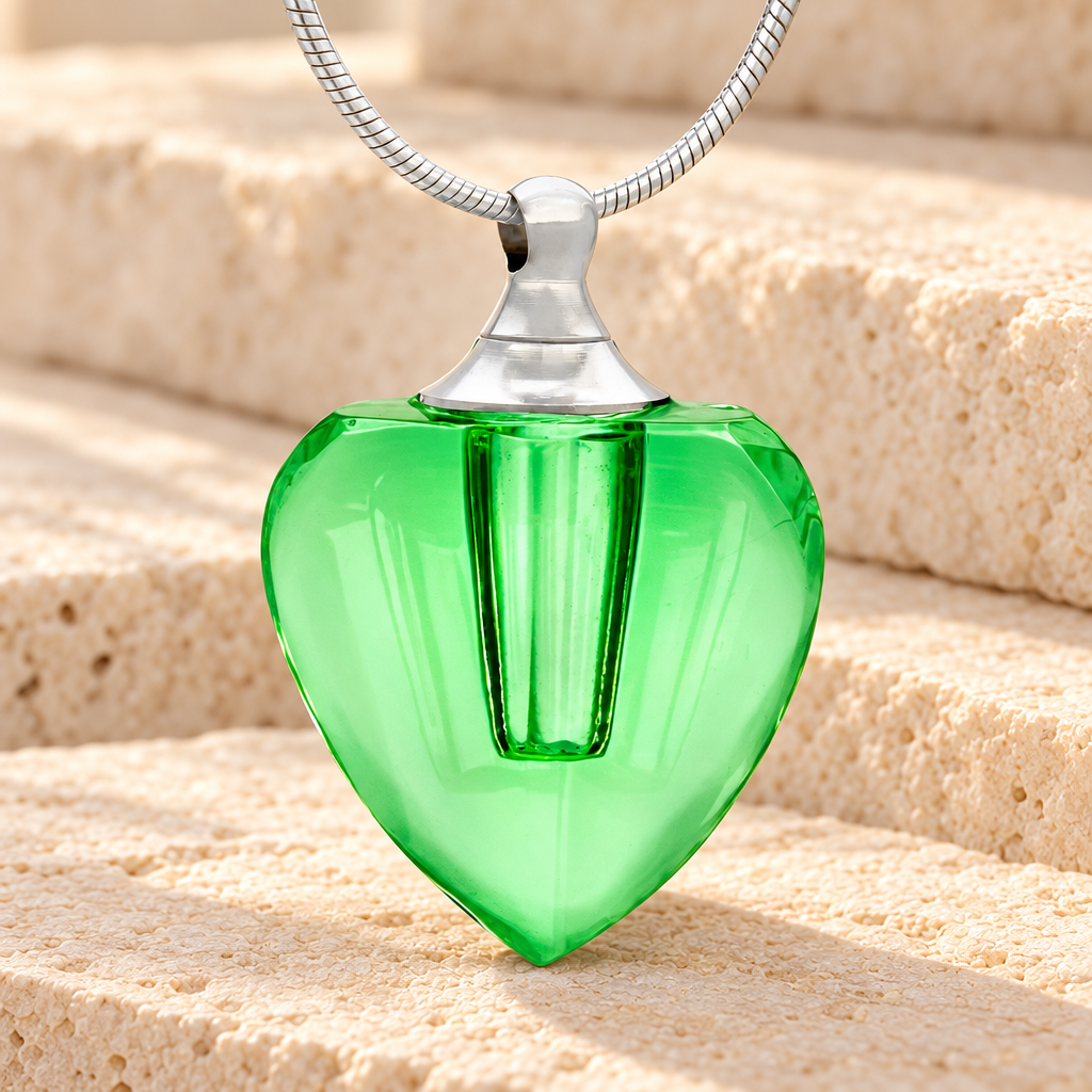 Glass Locket Green Squared Heart Memorial Jewelry — main — evr2020gr