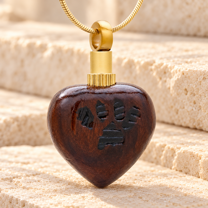 Forever Collection Wood Heart with Paws Urn Pendant