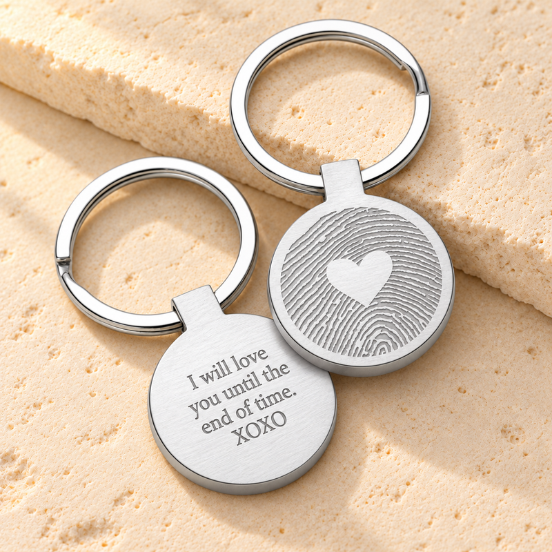 Hearts Round Fingerprint Keychain