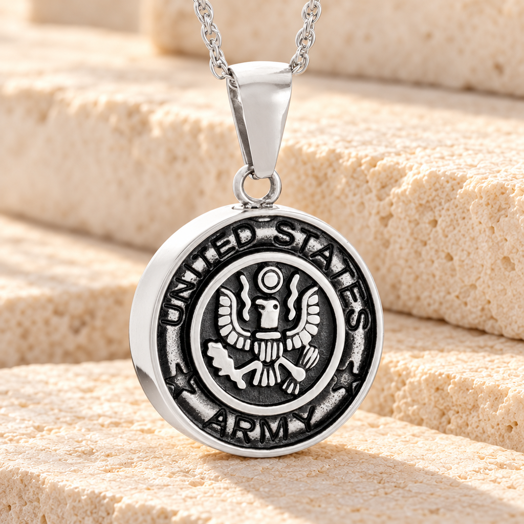 Stainless Steel Army Medal Pendant Keepsake — main — evr6371s