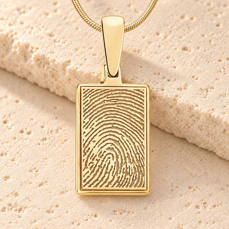 Gold Plated Rectangle Fingerprint Necklace