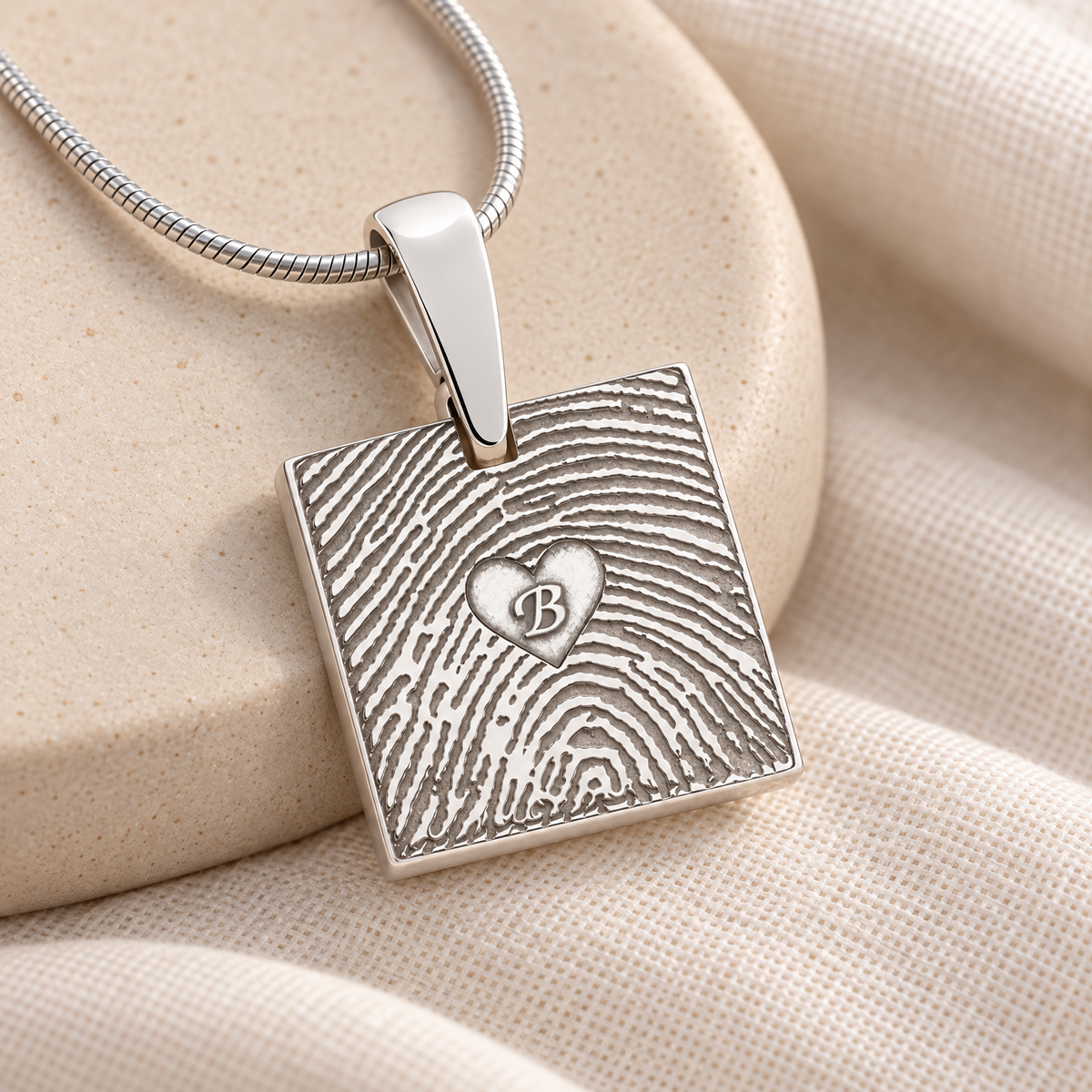 Solid 14k White Gold Initial Square Fingerprint Necklace — alternate view — evr4829wg