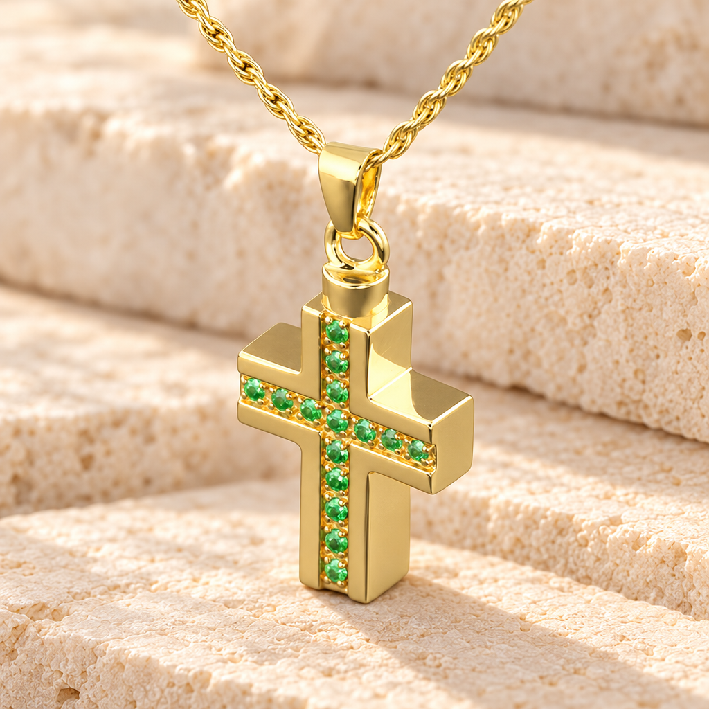 14k Gold Trusting Cross Memorial Locket — main — evr6334kg